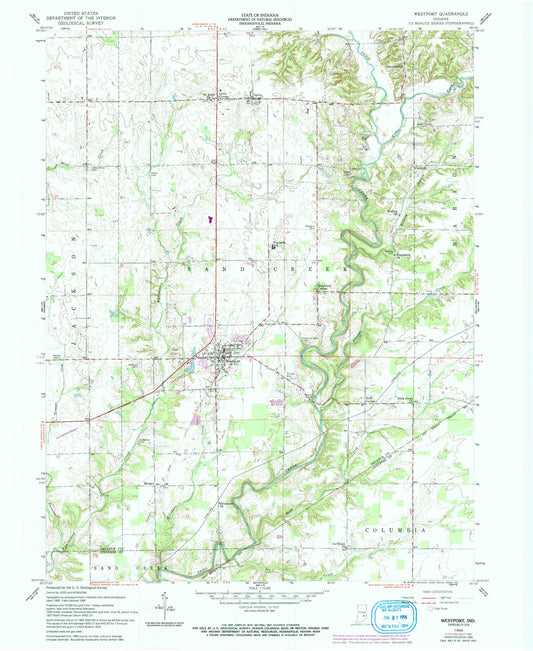 Classic USGS Westport Indiana 7.5'x7.5' Topo Map Image