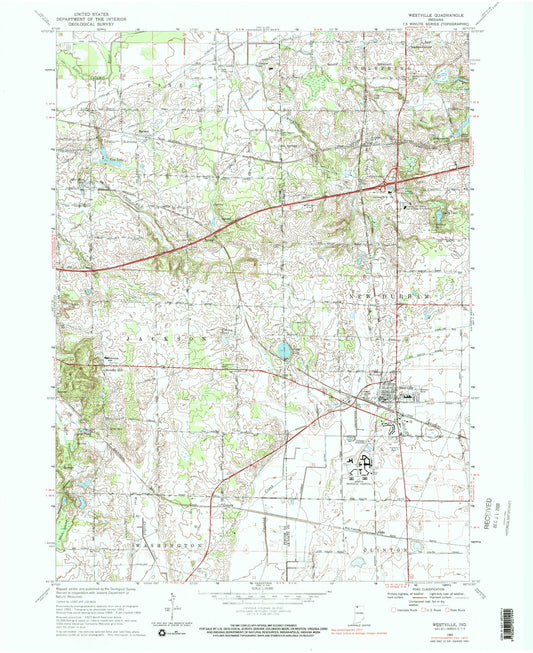 Classic USGS Westville Indiana 7.5'x7.5' Topo Map Image
