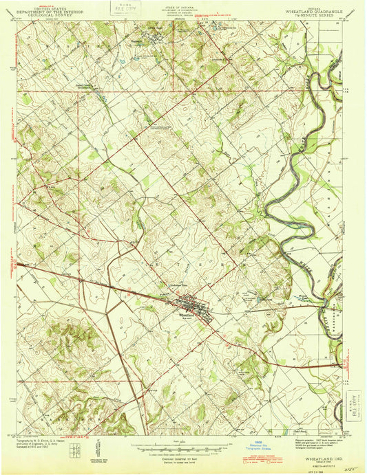 Classic USGS Wheatland Indiana 7.5'x7.5' Topo Map Image