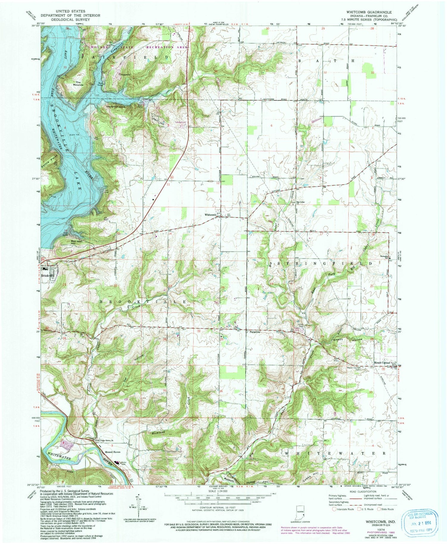 Classic USGS Whitcomb Indiana 7.5'x7.5' Topo Map Image