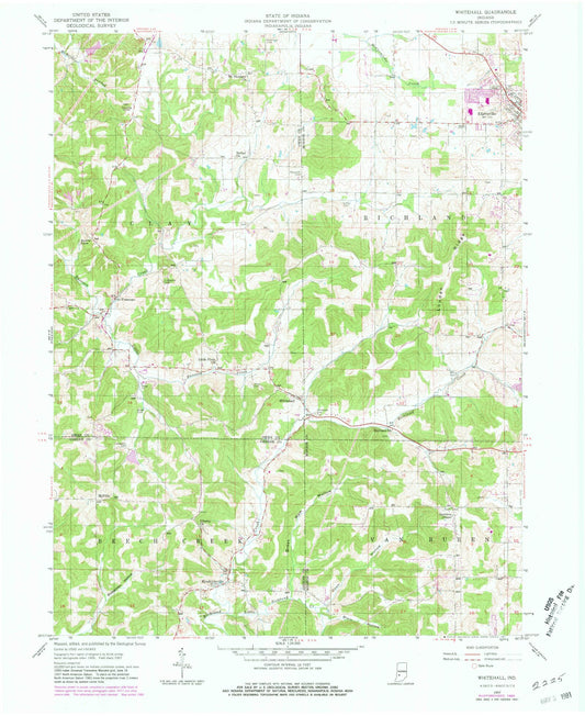 Classic USGS Whitehall Indiana 7.5'x7.5' Topo Map Image