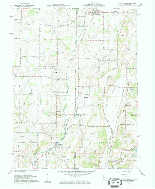 Classic USGS Whitewater Indiana 7.5'x7.5' Topo Map Image