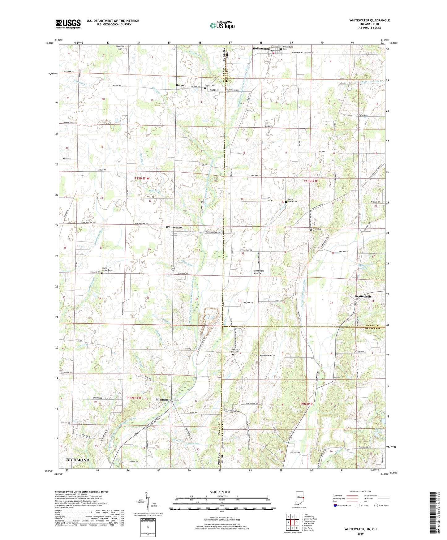 Whitewater Indiana US Topo Map Image