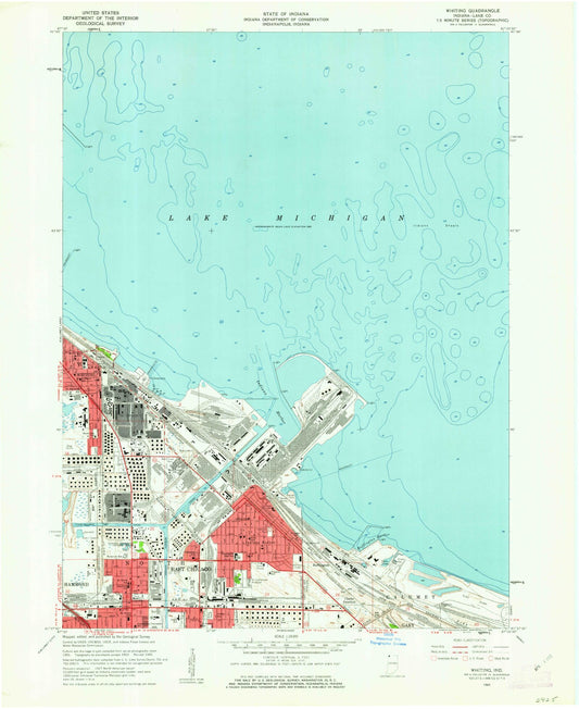 Classic USGS Whiting Indiana 7.5'x7.5' Topo Map Image