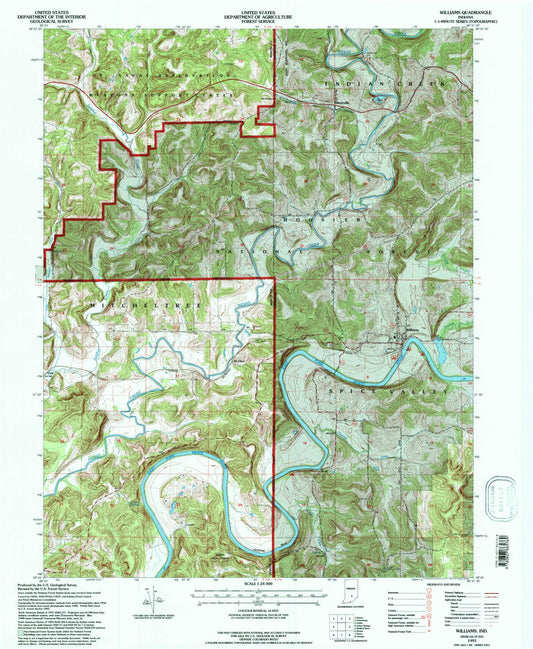 Classic USGS Williams Indiana 7.5'x7.5' Topo Map Image