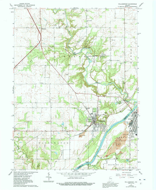 Classic USGS Williamsport Indiana 7.5'x7.5' Topo Map Image