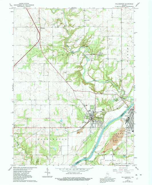 Classic USGS Williamsport Indiana 7.5'x7.5' Topo Map Image