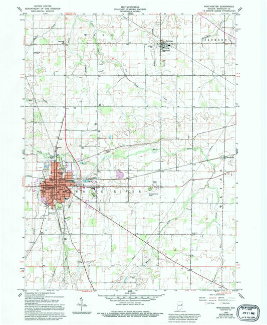 Classic USGS Winchester Indiana 7.5'x7.5' Topo Map Image