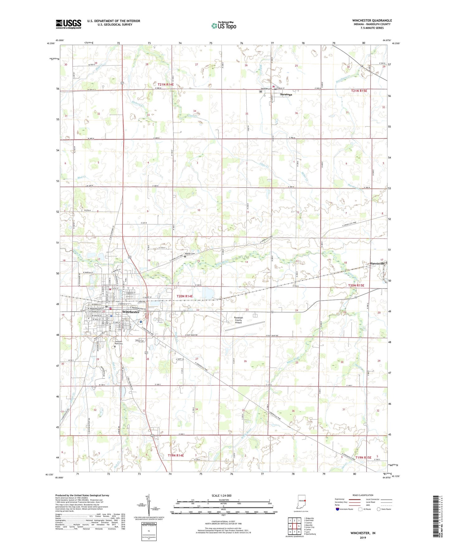 Winchester Indiana US Topo Map Image