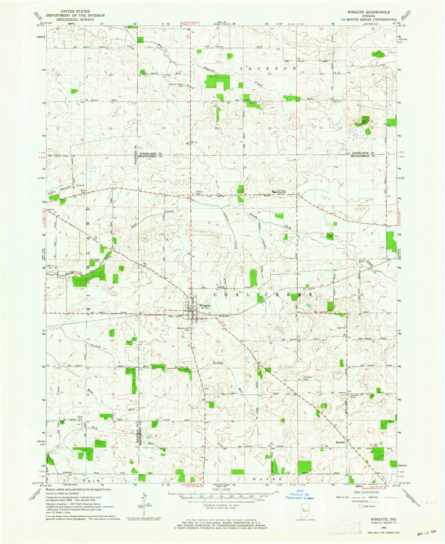 Classic USGS Wingate Indiana 7.5'x7.5' Topo Map Image
