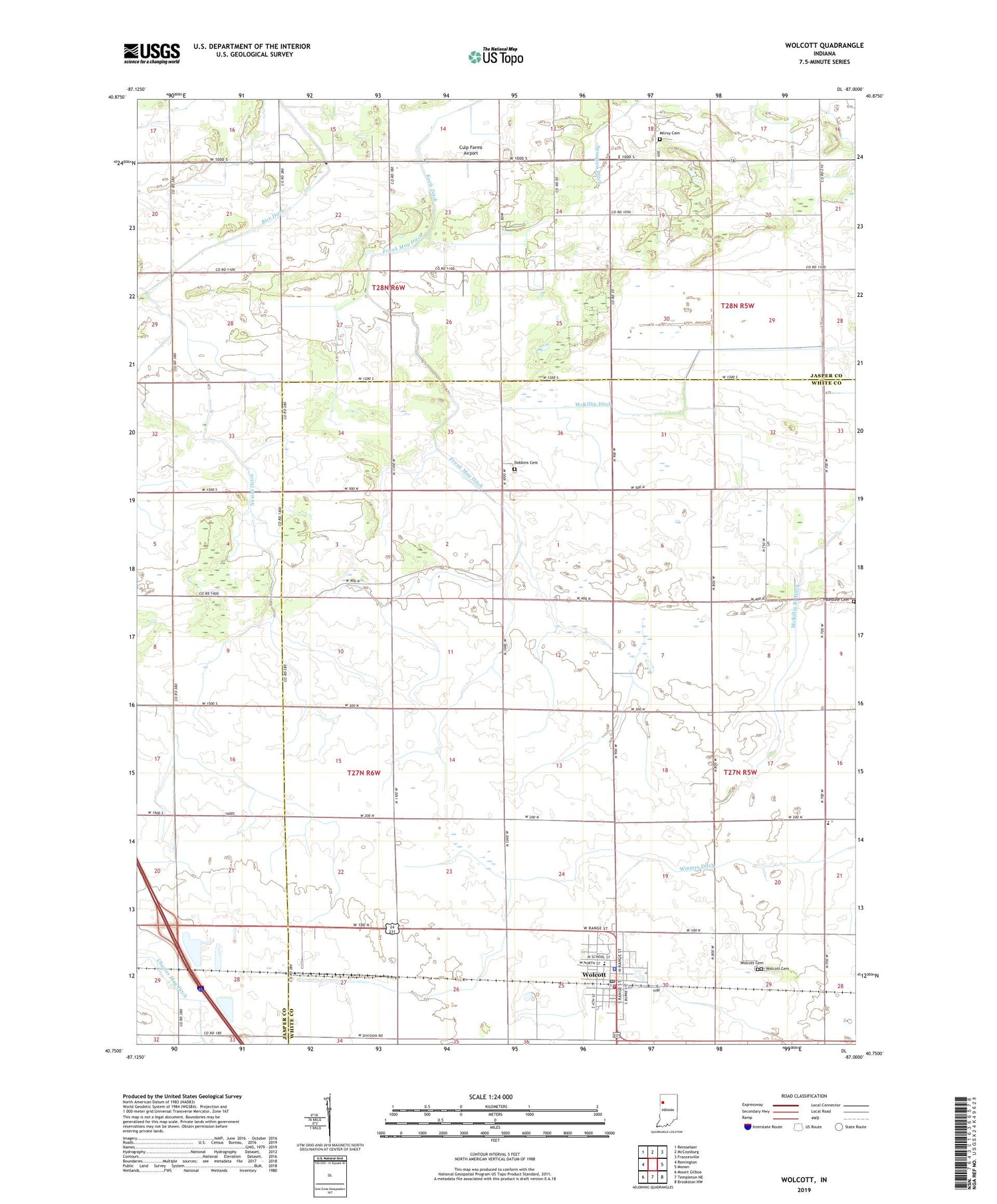 Wolcott Indiana US Topo Map Image