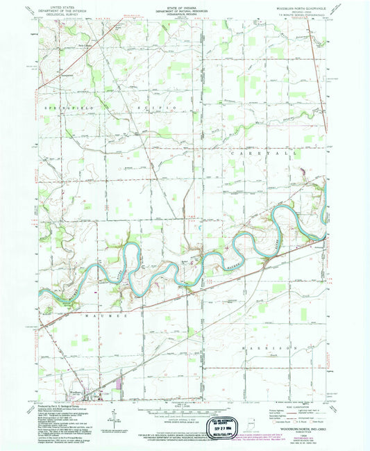 Classic USGS Woodburn North Indiana 7.5'x7.5' Topo Map Image
