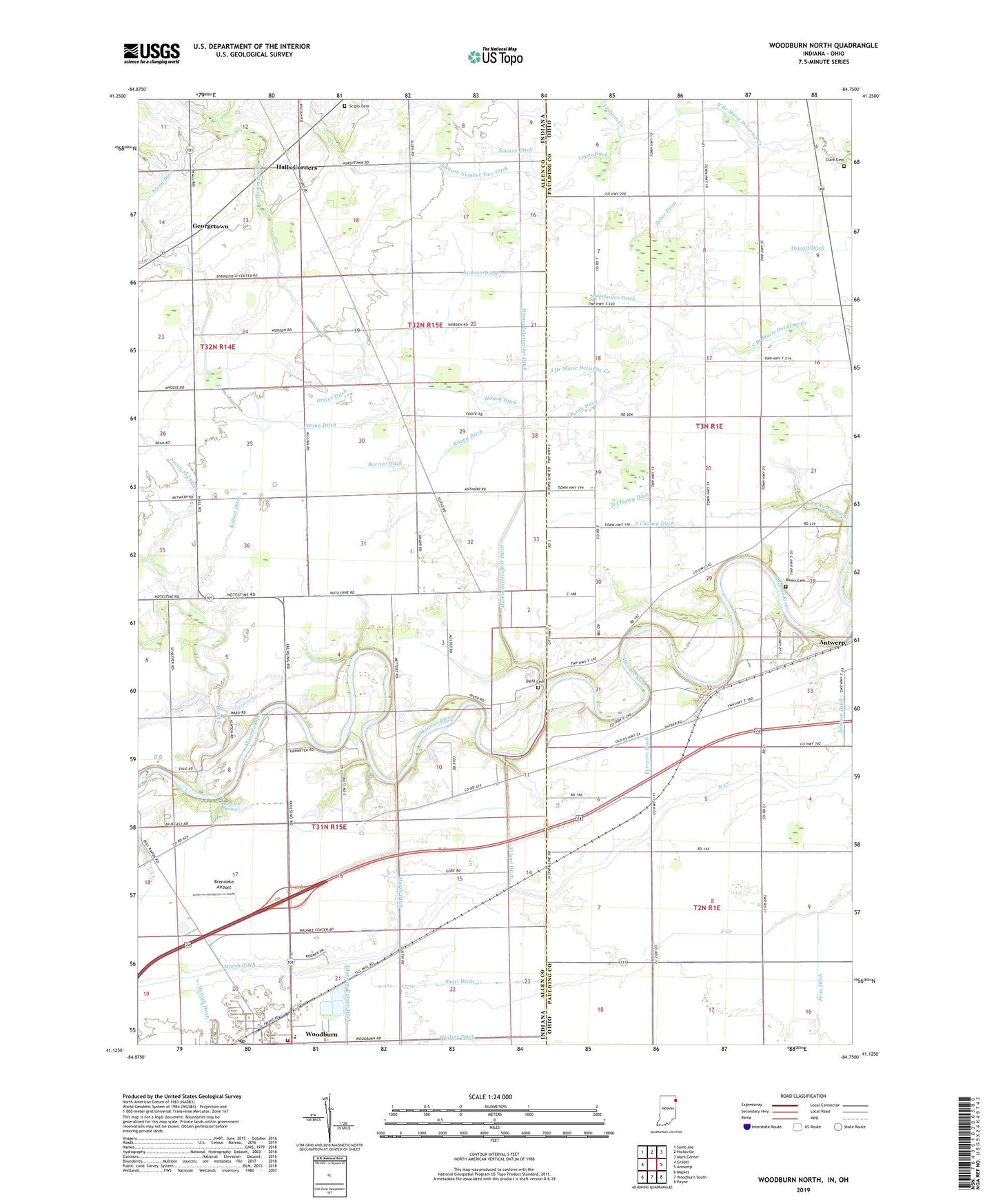 Woodburn North Indiana US Topo Map Image