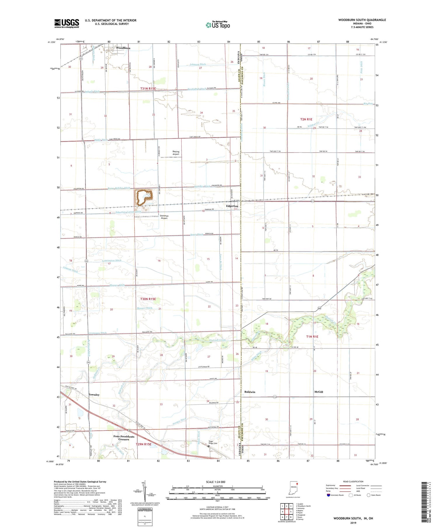 Woodburn South Indiana US Topo Map Image