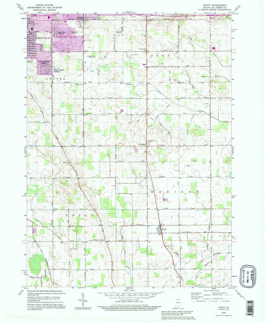 Classic USGS Wyatt Indiana 7.5'x7.5' Topo Map Image