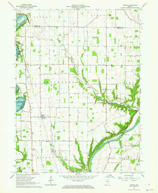 Classic USGS Yeoman Indiana 7.5'x7.5' Topo Map Image