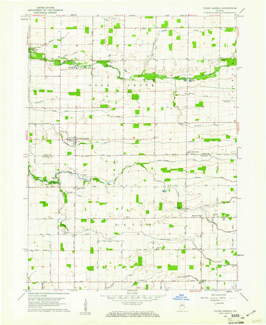 Classic USGS Young America Indiana 7.5'x7.5' Topo Map Image