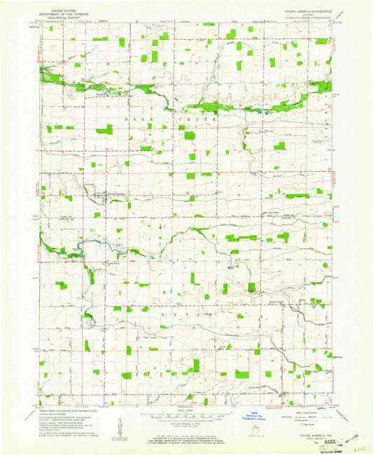 Classic USGS Young America Indiana 7.5'x7.5' Topo Map Image