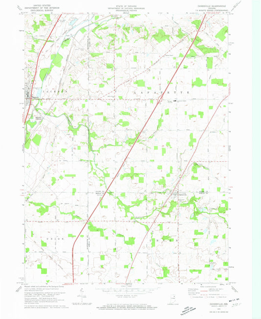 Classic USGS Zanesville Indiana 7.5'x7.5' Topo Map Image