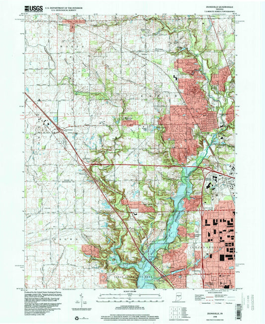 Classic USGS Zionsville Indiana 7.5'x7.5' Topo Map Image