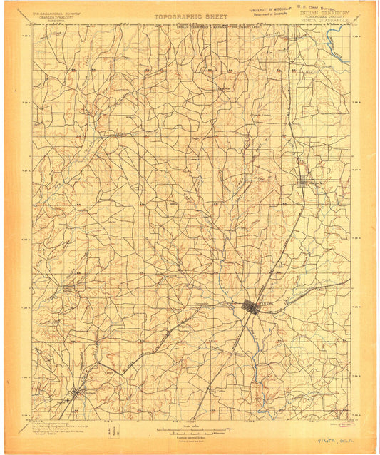 Historic 1901 Vinta Oklahoma 30'x30' Topo Map Image