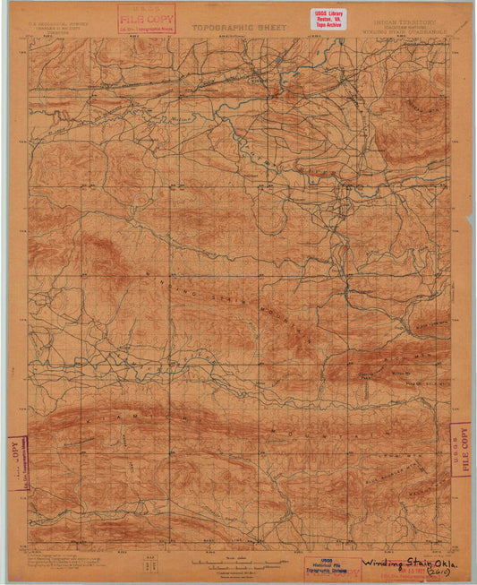 Historic 1900 Winding Stair Oklahoma 30'x30' Topo Map Image