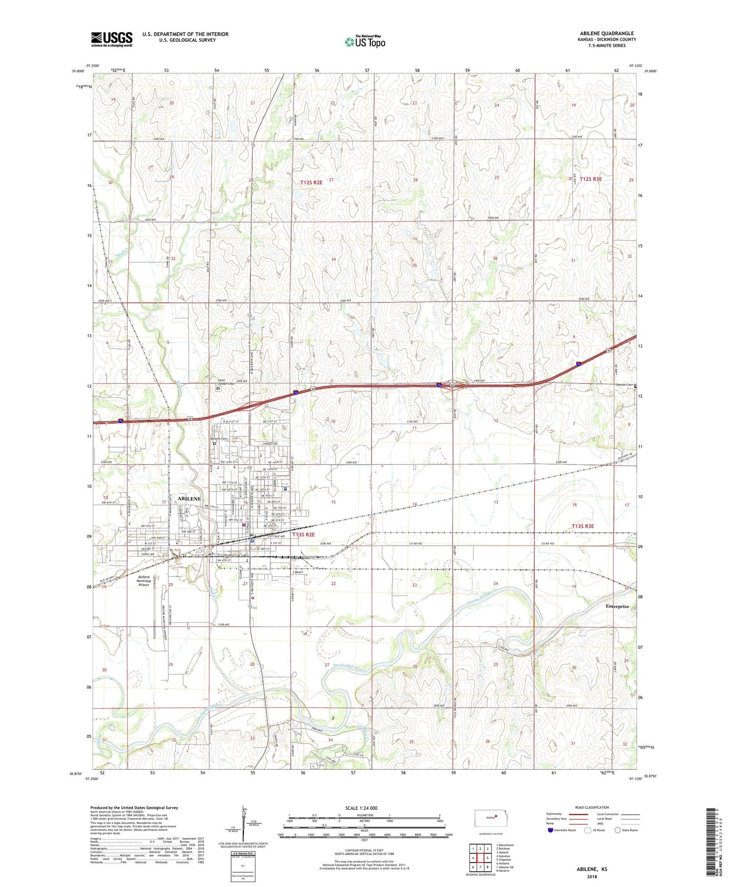 Abilene Kansas US Topo Map Image