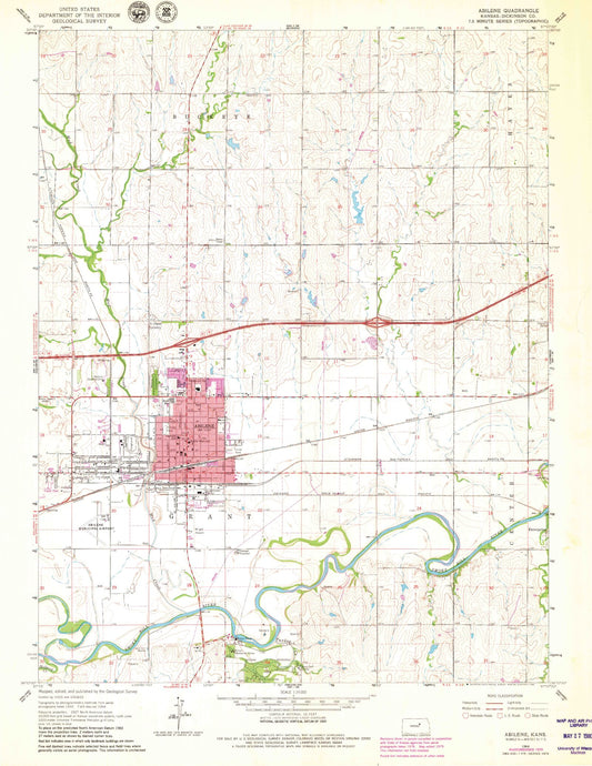 Classic USGS Abilene Kansas 7.5'x7.5' Topo Map Image