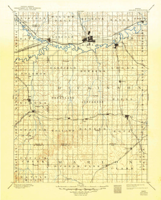 Historic 1894 Abilene Kansas 30'x30' Topo Map Image
