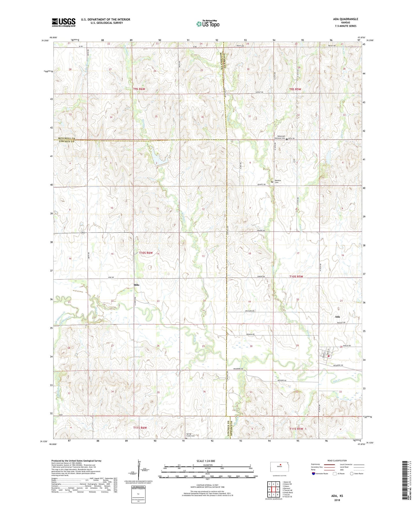 Ada Kansas US Topo Map Image