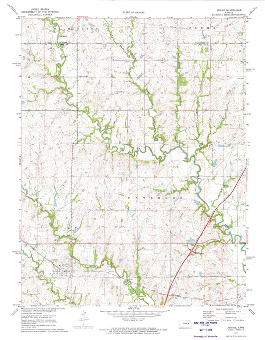 Classic USGS Admire Kansas 7.5'x7.5' Topo Map Image