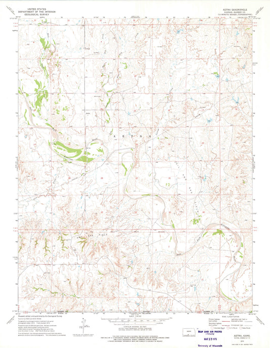 Classic USGS Aetna Kansas 7.5'x7.5' Topo Map Image