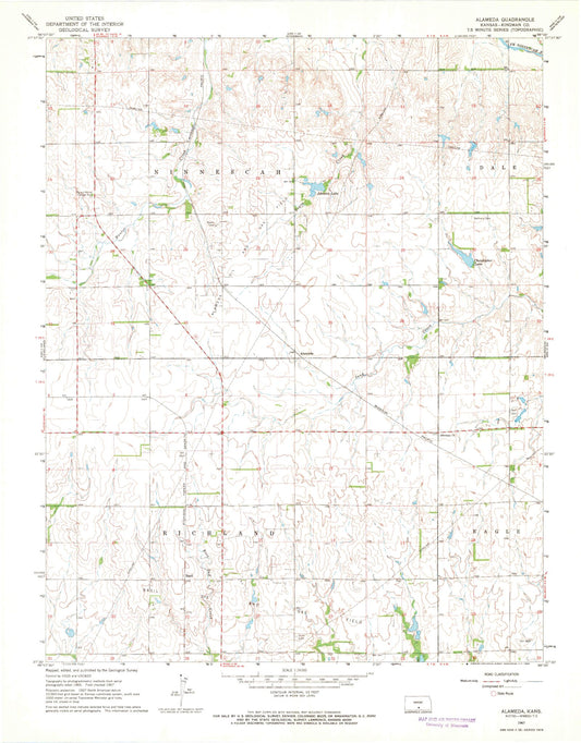 Classic USGS Alameda Kansas 7.5'x7.5' Topo Map Image