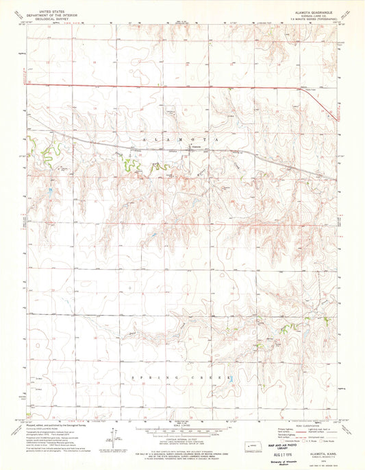 Classic USGS Alamota Kansas 7.5'x7.5' Topo Map Image