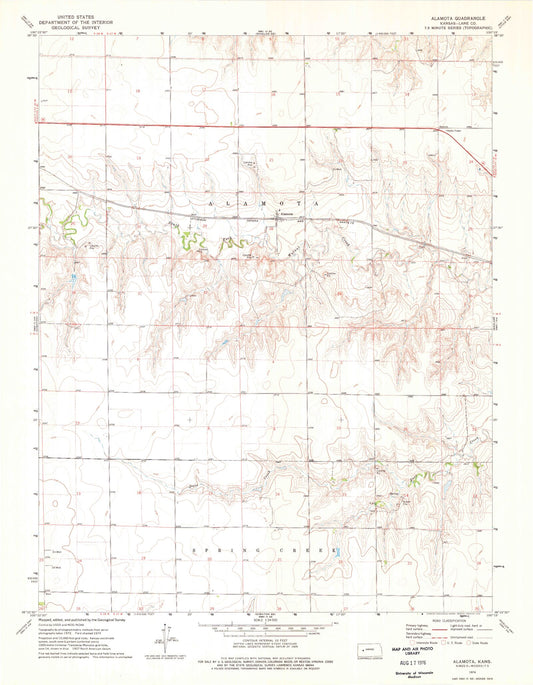 Classic USGS Alamota Kansas 7.5'x7.5' Topo Map Image