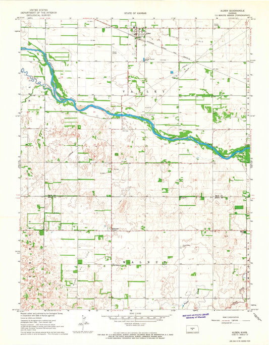 Classic USGS Alden Kansas 7.5'x7.5' Topo Map Image