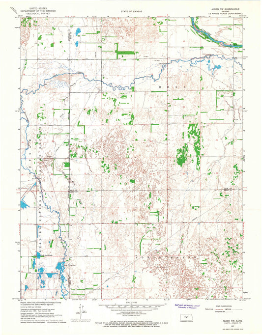 Classic USGS Alden NW Kansas 7.5'x7.5' Topo Map Image
