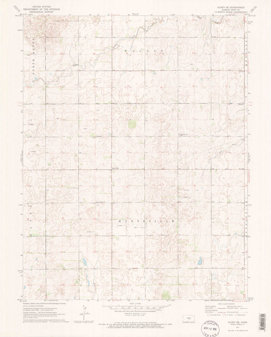 Classic USGS Alden SE Kansas 7.5'x7.5' Topo Map Image