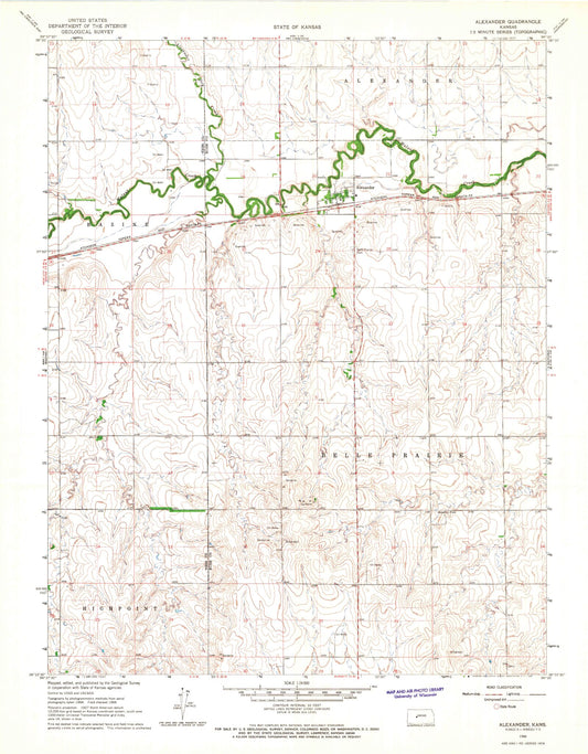 Classic USGS Alexander Kansas 7.5'x7.5' Topo Map Image