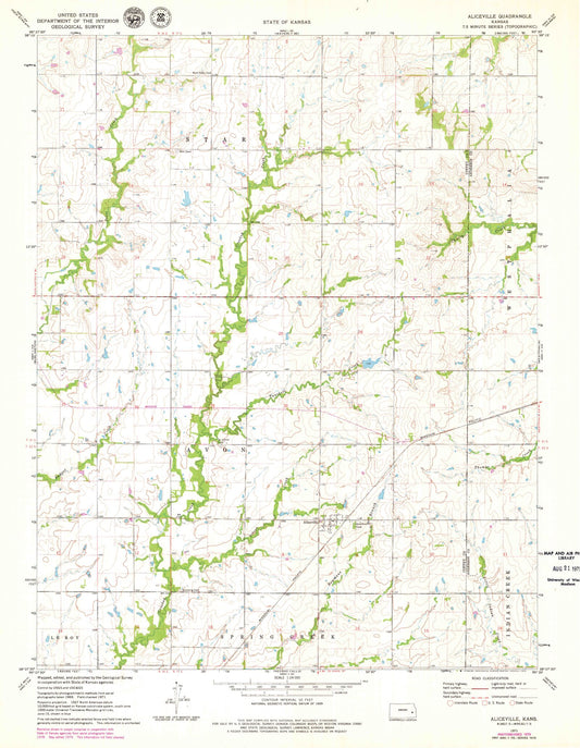 Classic USGS Aliceville Kansas 7.5'x7.5' Topo Map Image