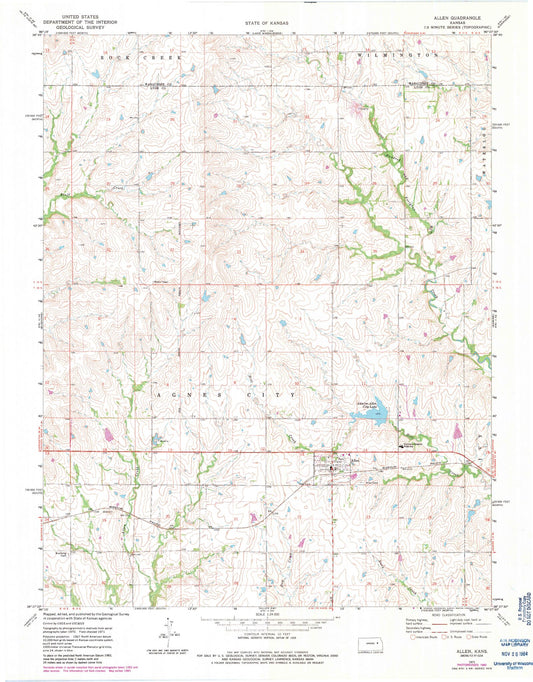 Classic USGS Allen Kansas 7.5'x7.5' Topo Map Image