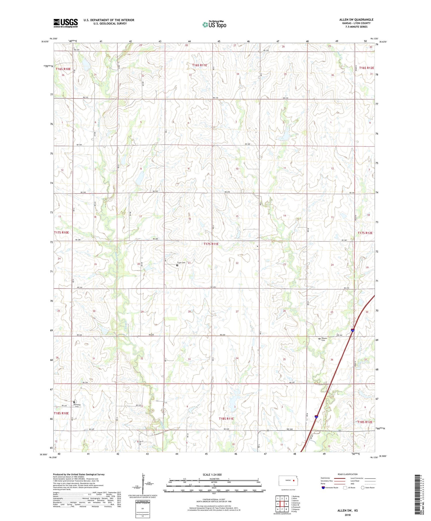 Allen SW Kansas US Topo Map Image