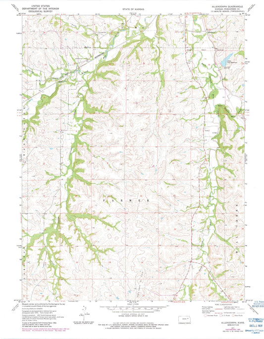 Classic USGS Allendorph Kansas 7.5'x7.5' Topo Map Image