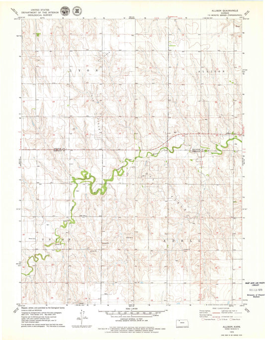 Classic USGS Allison Kansas 7.5'x7.5' Topo Map Image