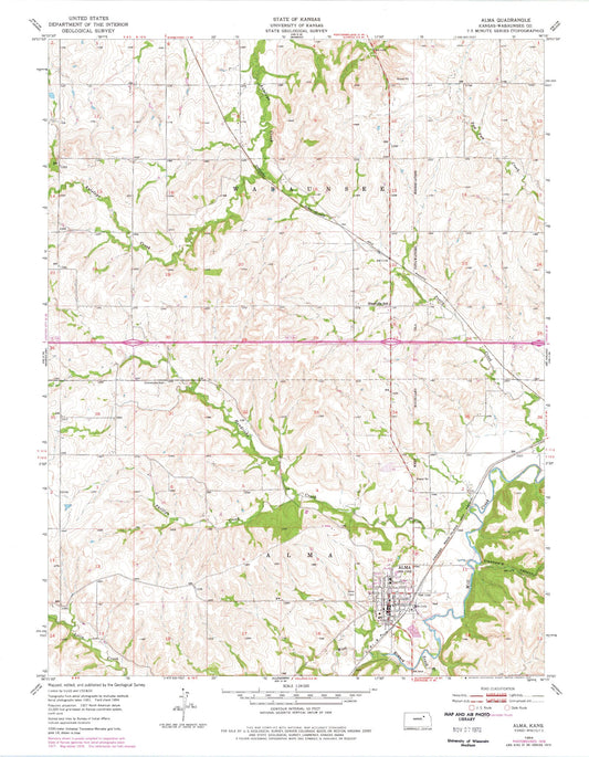 Classic USGS Alma Kansas 7.5'x7.5' Topo Map Image