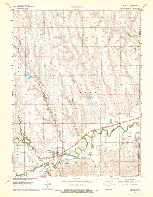 Classic USGS Almena Kansas 7.5'x7.5' Topo Map Image