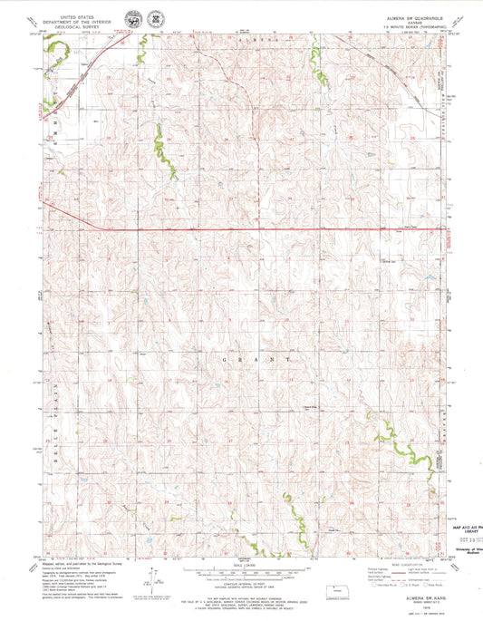 Classic USGS Almena SW Kansas 7.5'x7.5' Topo Map Image