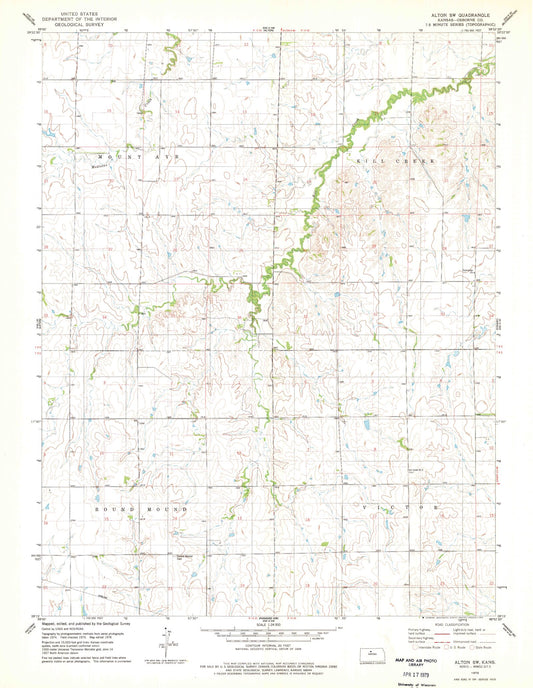 Classic USGS Alton SW Kansas 7.5'x7.5' Topo Map Image
