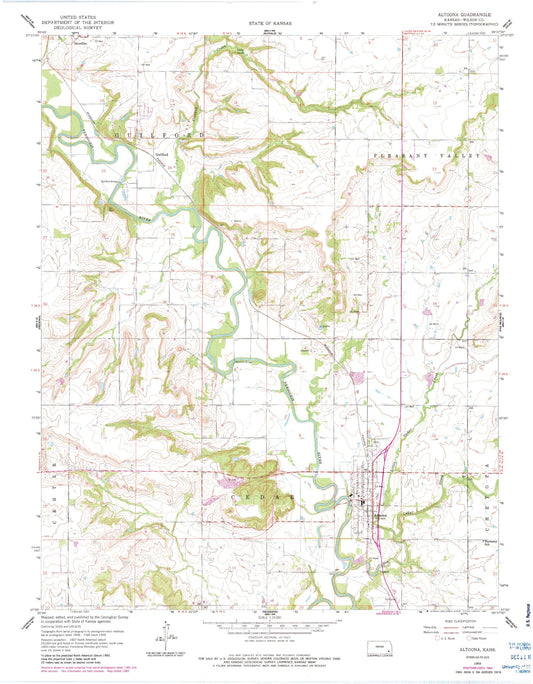 Classic USGS Altoona Kansas 7.5'x7.5' Topo Map Image