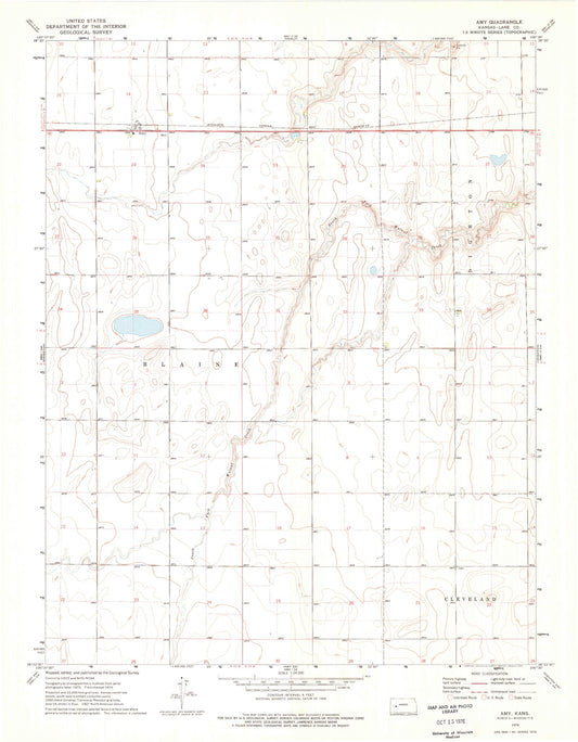 Classic USGS Amy Kansas 7.5'x7.5' Topo Map Image